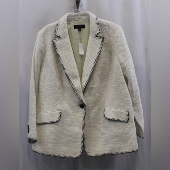NWT Talbots Woman’s Knit Grey/Cream Blazer Size 16 - Picture 1 of 4